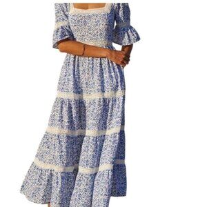 Blue and White Floral Maxi Dress